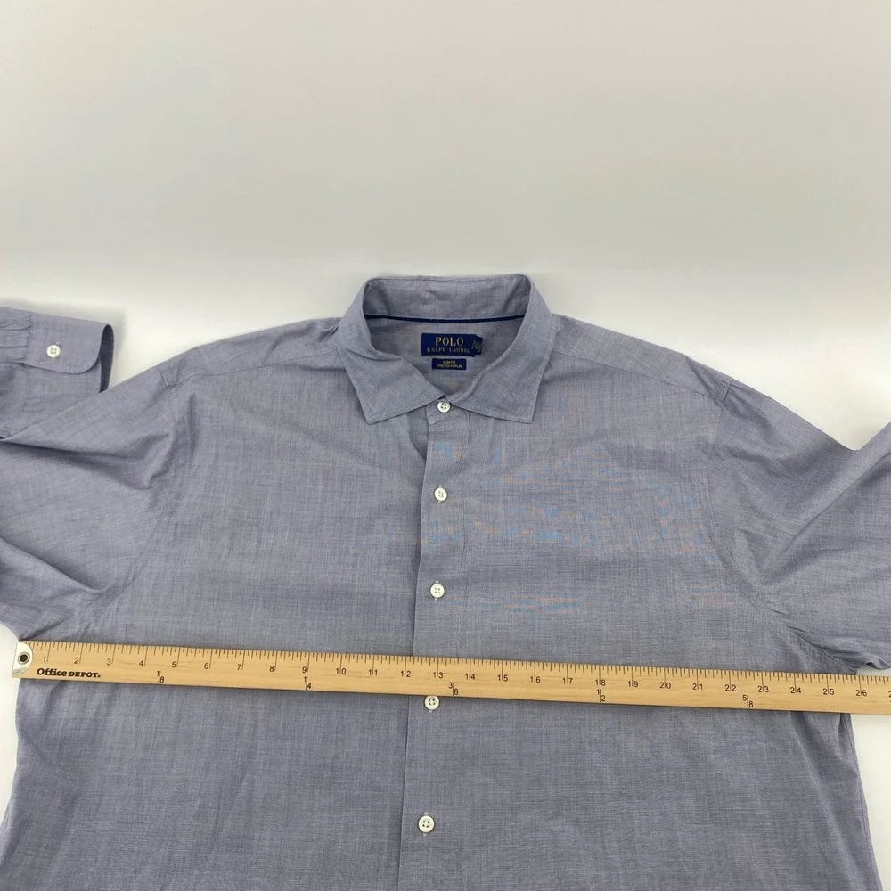 Polo Ralph Lauren Button Down Mens XXL‎ Blue Slim Fit Stretch Poplin Micro Check
